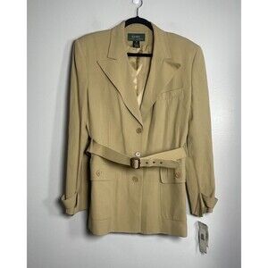 LAUREN RALPH LAUREN Safari Vintage Belted Jacket Size 14 Khaki NEW Blazer Wool